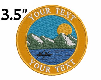 CUSTOM YOUR TEXT Lake Mountain Trees Embroidered Patch diy Iron-on/Sew-on Personalized Nature Badge Applique Park Adventure Animals Fishing