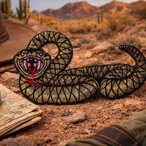 Rattlesnake Patch/Iron-On Patch/Diamondback Snake/Reptile Lover/Zoo Souvenir/Embroidered Sew-on Applique For Clothing Vest/Jacket Backpack
