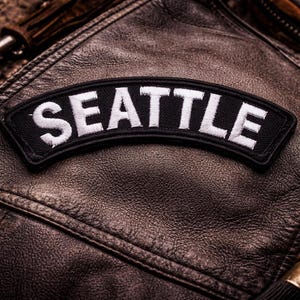 Seattle Patch/Rocker Style/Iron-On Patch/Biker Vest/Motorcycle Club, MC, Rider Gift/Embroidered Sew On Applique for Jacket Clothing
