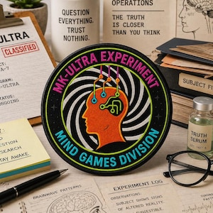 MK-Ultra Experiment Patch/Iron-On Patch/Mind Games Division/Paranormal Badge/Government Secrets & Cover-Ups/Sew-On Applique for Clothing Hat