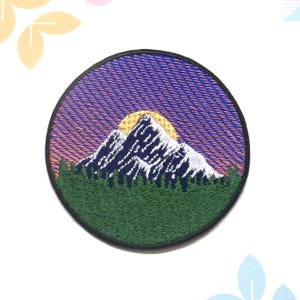 Mountains Forest Sunset Patch Embroidered Iron-On Applique for Backpack & Jacket, Mountain Patch, Nature Badge, Wildlife Patch, Gear Patches