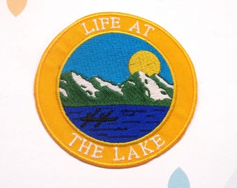 Custom Name Patch &quot;Your Text&quot; Embroidered Iron-On Personalized Applique for Jacket & Backpack,  Fishing Lake Patch, Mountain Nature Patches