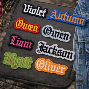 Personalized Old English Name Patch, Custom Embroidered Text Patch, Sew/Iron on / Hook & Loop Patch for Backpacks Hats, Custom Name Patch