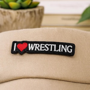 I Love Wrestling Patch Embroidered Iron-on Applique for Gym Bag & Backpack, Physical Sports, Athlete, Tag Team, Pro Wrestling, School Sports