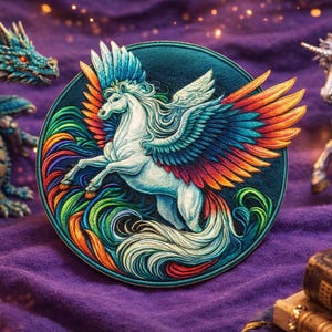 Pegasus Patch/Iron-On Patch/Winged Horse/Fairytale & Fantasy Gift/Mythical Stallion/Sew-on Applique for Clothing Vest/Jacket Backpack Hats