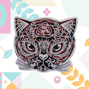 Cat Patch/4.5&quot;x4&quot; Iron-on Animal Badge/Decorative Patch/Embroidered Applique/Animal Lover Gift/Wildlife Patch/DIY Embroidery/DIY Crafts