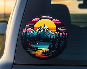 Colorful Mountain Lake Forest River Sticker, Vinyl Stickers Decals, Nature Sticker, Seek Adventure Decal - Car Truck Window Bumper Graphics