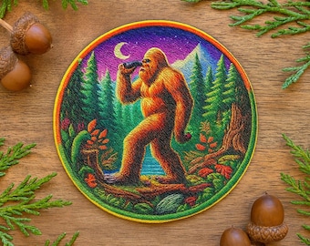 Bigfoot Drinking Beer Patch Iron-On Applique for Jackets & Backpacks, Cryptid Patch, Sasquatch Patch, Folklore Patch, Paranormal Patch, Myth