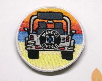 Wander Often Patch Beach Patch Embroidered Iron-On Applique for Tote Bag & Clothing, Tropical Vibes Patch, Road Trip Patch, SUV 4x4 Top off
