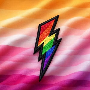 Pride Rainbow Lightning Bolt Patch/Iron-On Patch/Retro 70s Style/Bolt Badge/Embroidered Sew-On Applique for Clothing Jackets Bags Backpack