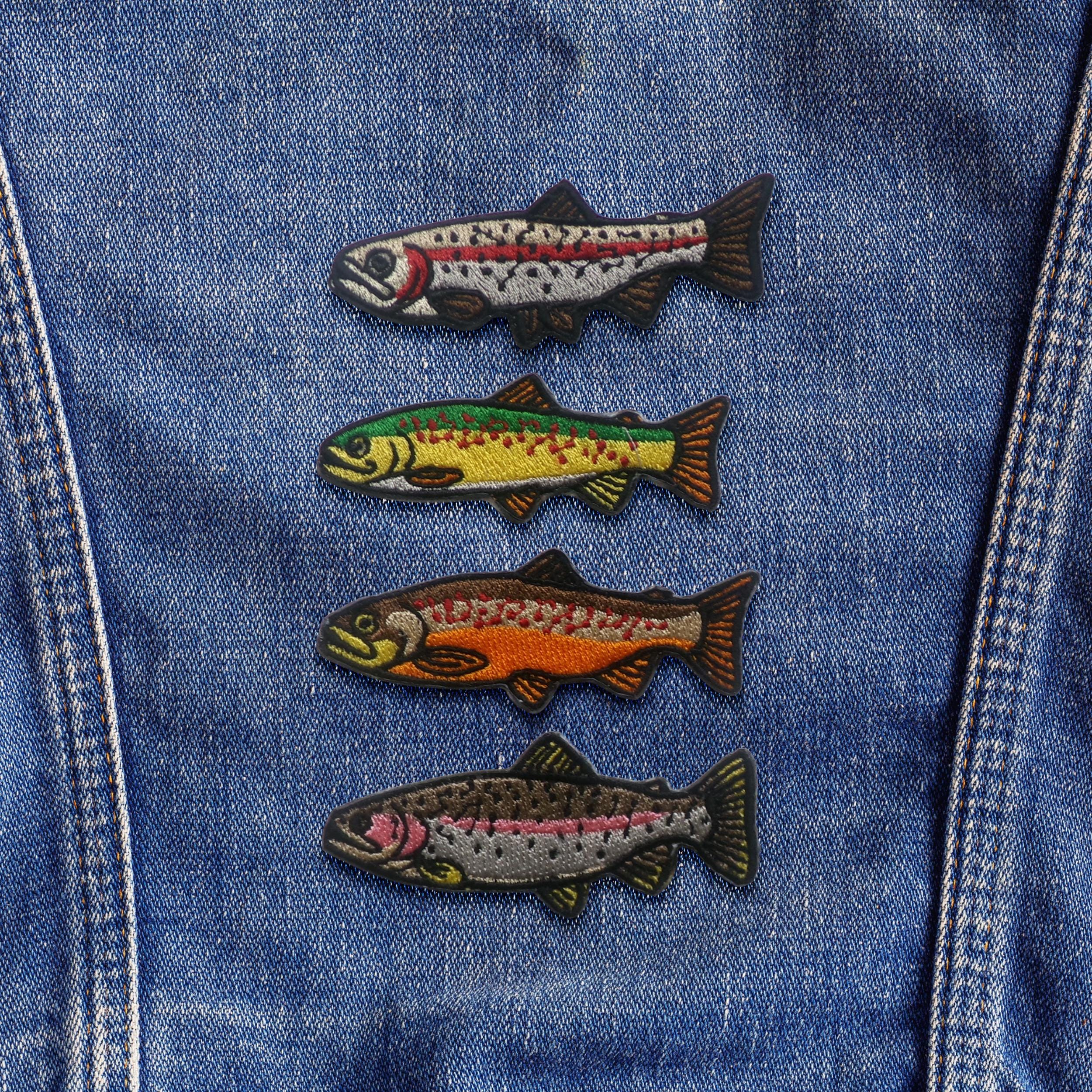 Trout Patch Set of 4 | Rainbow (x2), Brook, Brown | Quality Embroidered Iron-On Patches for Jackets, Hats, Vests, Backpacks | Fly Fishing