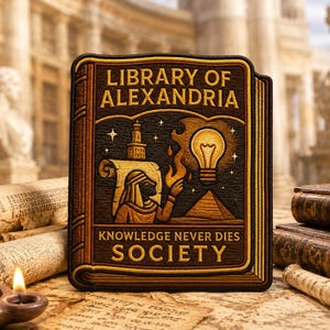 Library of Alexandria Patch/Iron-On Patch/Knowledge Never Dies/Government Secrets/Sew-On Applique for Clothing Vest/Jacket Hats Backpack