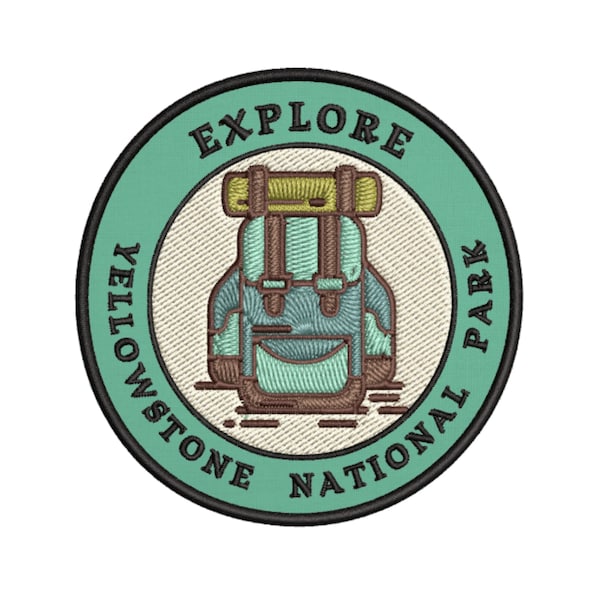 Yellowstone National Park Backpack Embroidered 3.5" Patch - Iron/Sewn - Wildlife Adventure - Vacation Tourist Souvenir - Explore More