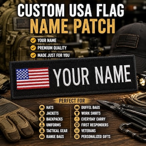 Custom Embroidered USA American Flag Name Patch, Personalized Flag Military Patch, Tactical Name Patch with Iron on for Backpacks & Jackets