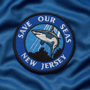 Save Our Seas Patch/Iron-On Patch/Shark Patch/Embroidered Sew-On Applique for Scuba Gear, Backpacks, Bags/Beach Patch/New Jersey Patch/Surf