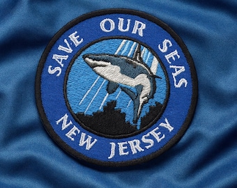Save Our Seas Patch/Iron-On Patch/Shark Patch/Embroidered Sew-On Applique for Scuba Gear, Backpacks, Bags/Beach Patch/New Jersey Patch/Surf
