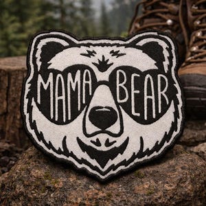 Mama Bear w/Sunglasses Patch/Iron-On Patch/Wild Animal Badge/Embroidered Sew-On Applique for Clothing Vest/Jacket Backpack Hats Gear
