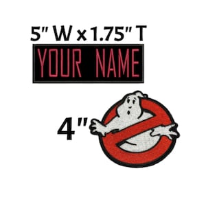 Set of Custom Ghostbusters NAME Tag & No Ghost Logo Iron on PATCH Halloween Costume Embroidered Applique Ghost Buster Uniform