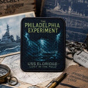 The Philadelphia Experiment Patch/Iron-On Patch/Ghostly Naval Ship Half-phased out/WW2 Paranormal Badge/Sew-On Applique for Clothing Jacket