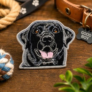 Black Labrador Patch/Iron-On Patch/Lab Dog Breed/Family Pet/Embroidered Sew-on Applique for Dog Harness Clothing Vest/Jacket Hats Backpack