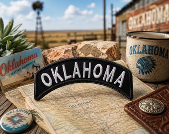 Oklahoma Rocker Patch Embroidered Iron On Sew On Biker Vest Jacket Motorcycle Club Back Patch Applique Rider Gift State Pride Symbol
