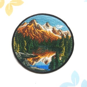 Mountain Lake Patch - Nature Badge Iron-on Applique for Backpacks & Clothing, Seek Adventure Patch, Hiking, Camping, Fishing Patch, Outdoors