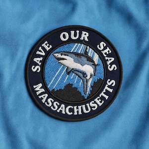 Save Our Seas Patch/Iron-On Patch/ Shark Patch/Embroidered Sew-On Applique for Clothing, Backpacks/Massachusetts Patch/Beach Patch/Eco Patch