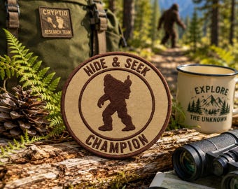 Bigfoot Patch/Iron-On Patch/Hide & Seek Champion/Cryptid Badge/Sasquatch Legend/Embroidered Sew-On Applique for Clothing Vest Hats Backpack