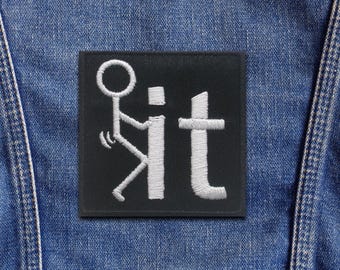 Stick Figure F**k It Patch Embroidered Iron-On Sew-On Applique for Jacket, Vest, Backpack, Sarcastic Humor Badge, Funny Adult Patch