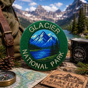 Glacier National Park Patch/Iron-On Patch/Nature Badge//Camping & Hiking/Wildlife/Sew-On Applique for Clothing Vest/Jacket Hat Backpack Gear