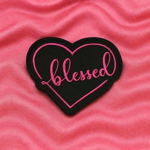 Heart Patch/Blessed Text Patch/Iron-On Patch/Embroidered Sew-on Applique for Clothing, Backpacks, Positive Uplifting Patch/Christian Gift