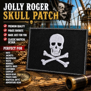 Skeleton Skull & Bones Jolly Roger Pirate Flag Embroidered Patch Iron-On Badge Gift Applique Patches for Vest Jacket Jeans Clothing Backpack