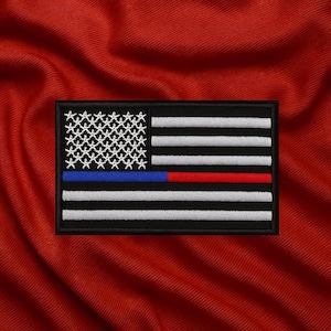 Thin Blue Line Patch - Veteran Made American Flag Applique - Iron-On or Sew-On, Tactical Gear, Patriotic Badge