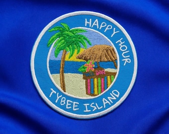 Tybee Island Beach Patch/Iron-On Patch/Embroidered Sew-on Applique for Bags, Clothes, Tropical Vibes Patch, Tiki Bar Patch, Happy Hour Patch