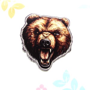 Roaring Bear Sticker, Vinyl Stickers Decals, Wild Animals Sticker, Nature Decal - Car Truck Window Bumper Graphics, Grizzly Brown Bear