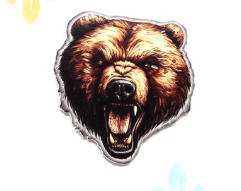 Roaring Bear Sticker, Vinyl Stickers Decals, Wild Animals Sticker, Nature Decal - Car Truck Window Bumper Graphics, Grizzly Brown Bear