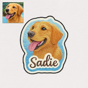 Custom Dog Portrait Embroidery Patches, Personalized Photo Dog Patches, Custom Name Patch, Sew On/Iron On Patch Applique for Clothes Hats