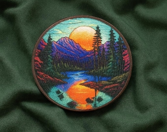 Mountain Lake Patch - Nature Badge Iron-on Applique for Backpacks & Clothing, Jackets, Hats/Outdoor patch/Adventure Patches/Trail Patch