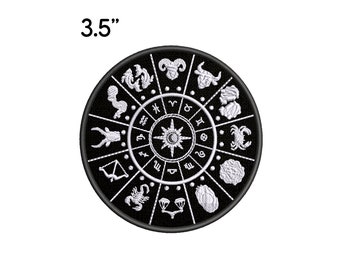 Zodiac Astrology Stars Retro Embroidered Patch DIY Iron On/Sew On Custom Applique, Horoscope Moon Earth Badge Vest Jacket Backpacks Clothing