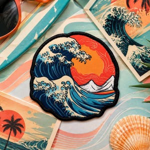Retro Ocean Wave Patch - Beach Badge Iron-on Applique for Backpack & Tote Bags, Coastal Souvenir, Surfing Patch, Surf Patch, Tropical Vibes