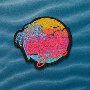 Beach Babe Patch/Iron-on Patch/Embroidered Sew-On Applique for Backpacks, Clothing, Tote Bags, Jacket, Hats, Coconut Girl, Beach Vibes Patch