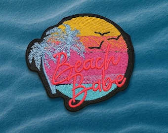 Beach Babe Patch/Iron-on Patch/Embroidered Sew-On Applique for Backpacks, Clothing, Tote Bags, Jacket, Hats, Coconut Girl, Beach Vibes Patch