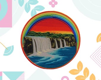 Iron-on Waterfall Patch/Sew-On Nature Badge/Decorative Patch/Embroidered Applique/Nature Lover Gift/Wildlife Patch/Outdoor Patch/Scenic Gift