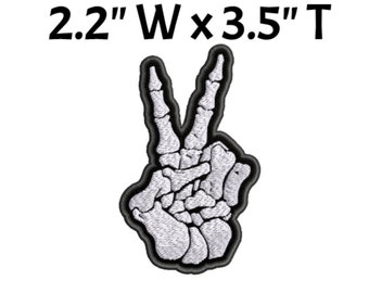 Cool Skeleton Peace Sign Patch Embroidered Iron-On Applique for Vest Jacket Clothing Jeans Backpack Bags, Biker Badge Emblem Skull Halloween