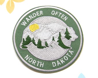 Iron-on Bear Patch/Mountain Patch/Forest & Tree Patch/Wild Animal Badge/Sew-on Applique/Nature Lover Gift/Wildlife Patch/National Park Patch