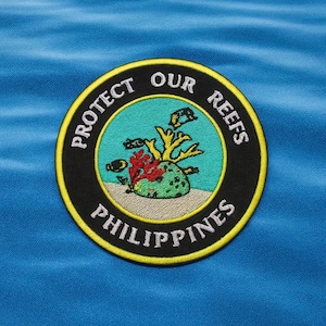 Protect Our Reefs Patch Embroidered Iron-On Applique for Tote Bags & Clothing, Sea Life Patch, Tropical Fish Patch, Philippines Patch, Ocean