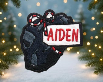Custom Christmas Name Patch – Personalized Embroidered Holiday Patch – Sew On or Iron On Patch for Clothes, Stockings, Custom Xmas Patches
