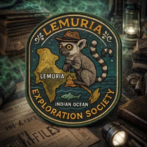 Lemuria Lost Continent Patch/Lemuria Exploration Society/lemur/Iron-On Patch/Xfiles/Sew-On Applique for Clothing Vest/Jacket Backpacks Hats