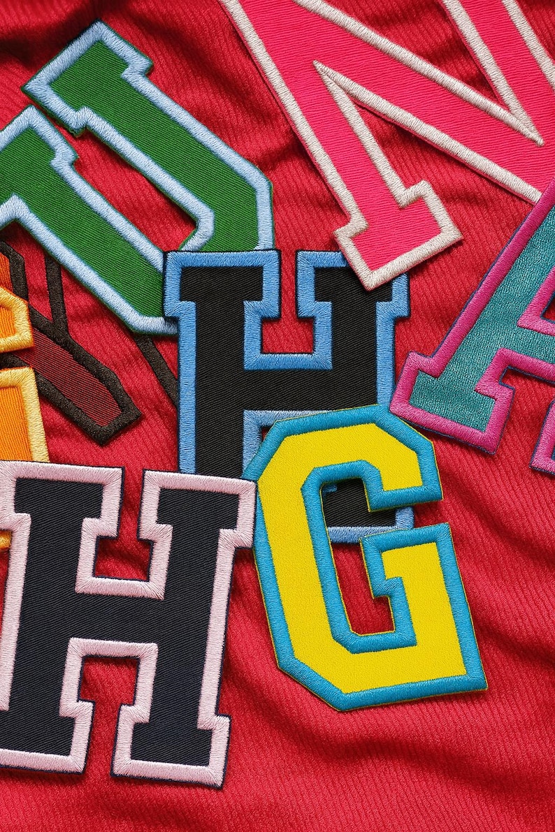 High School Varsity Letters Patch College Letterman Jacket Embroidered Iron-on/Sew-on DIY Applique Football Baseball Team Jersey Team Colors image 11