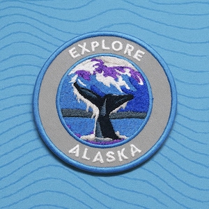 Explore Alaska Patch/Iron-on Patch/Whale Patch/Naturel Badge/Embroidered Sew-On Applique For Vest/Jacket, Clothing, Backpacks/Wildlife Patch